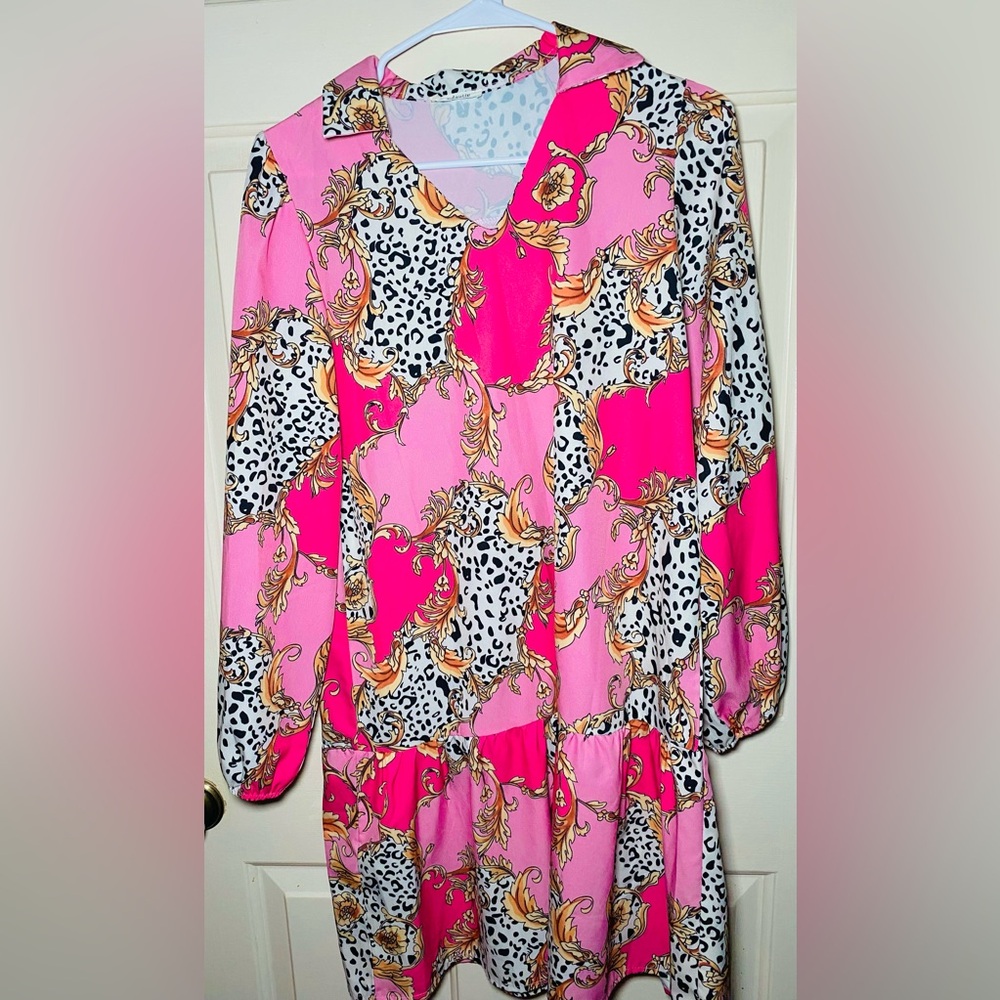 Sunday Up Unique Pink Cheetah Lightweight Elegant‎ Summer Dress S